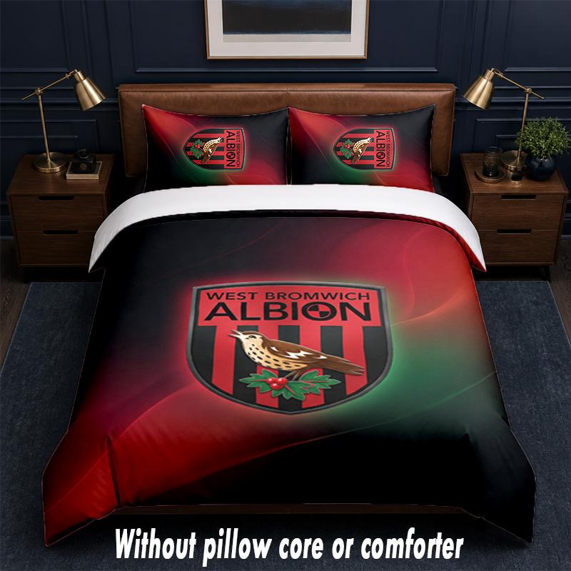 West Bromwich Albion Football Design Bed Bedding Set 1 Duvet Cover + 2 Pillowcases Soft Breathable Household Bed Linens