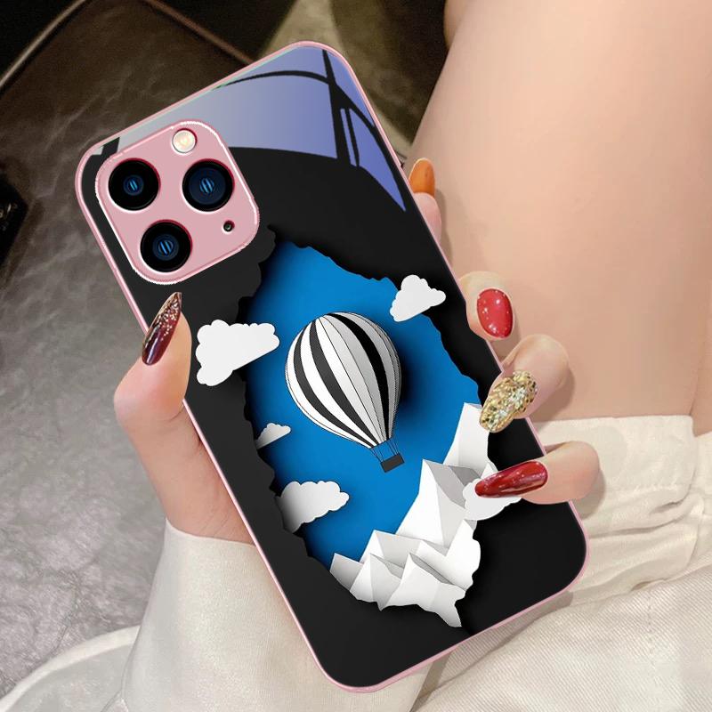 Луна и астронавты для iPhone 16 Pro Max 15 Pro 14 13 12 Mini 11 XS M Ax XR 7 8 Plu SE 2022 Чехол для телефона из закаленного стекла