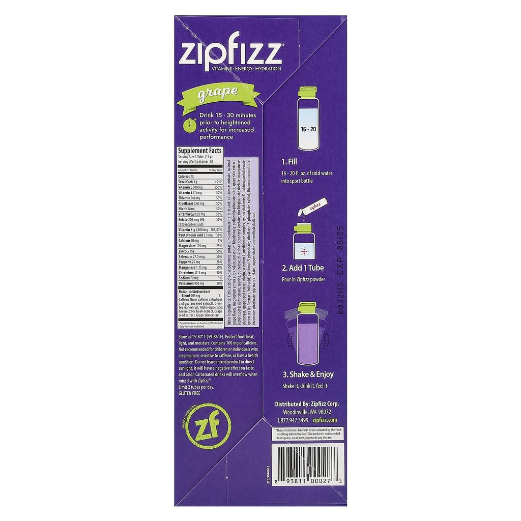 Energy Drink Mix, Grape Flavor, 20 Tubes, 11G (0.39Oz) Each