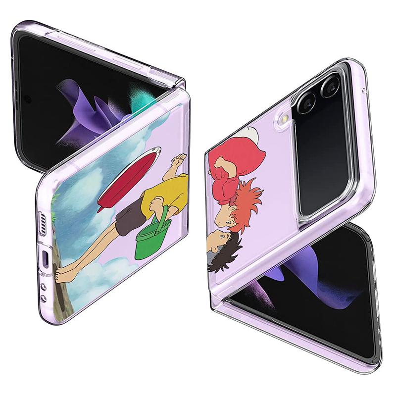 Жесткий прозрачный чехол для Samsung Galaxy Z Flip3 5G, задняя крышка, Z Flip 3, прозрачная оболочка, японский милый мультяшный аниме-бампер с изображением рыбки Поньо