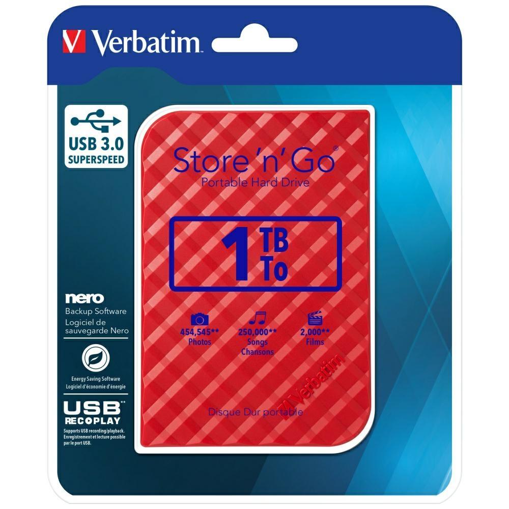 Dysk Zewnętrzny Verbatim Store N Go Usb 3.0 Hdd 1Tb Czerwony 53203