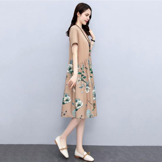 Женское летнее платье с цветочным принтом в стиле пэчворк с круглым вырезом и короткими рукавами трапециевидной формы в стиле ретро до середины икры, декор на пуговицах, женское повседневное платье миди для свиданий