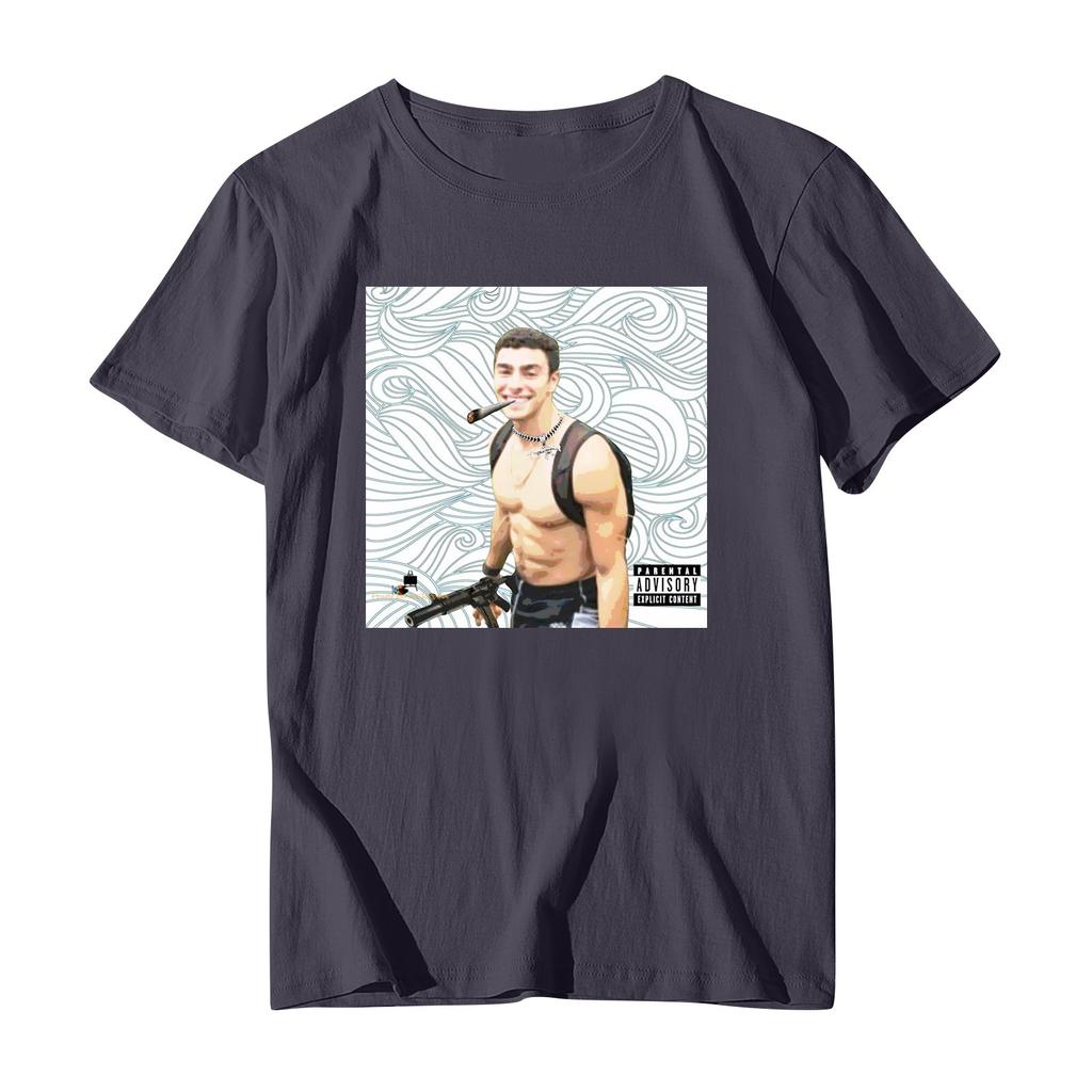 Унисекс Повседневный свободный принтованный свитер с круглым вырезом и коротким рукавом