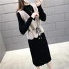 Two-piece Suits Autumn Spring Waist Knitted Suits Dress Women's Stitching Long-sleeved Long Dress Sweet A-line Dress