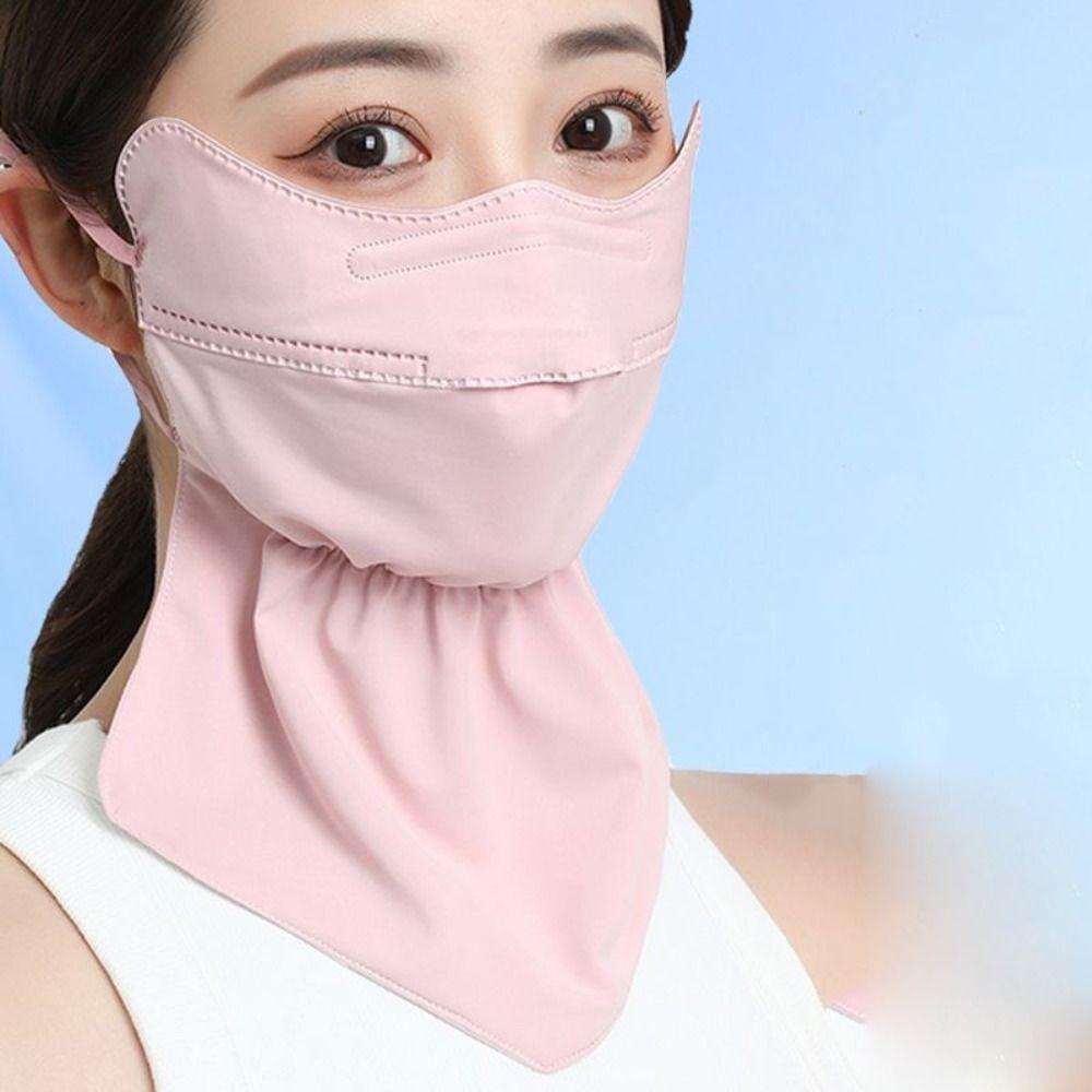 Hanging Ear Ice Silk Mask Solid Color Neck Sunshade Face Shield Ice Silk Face Mask  Summer