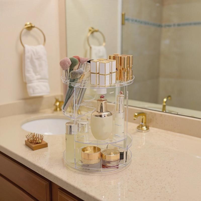 Вращающийся органайзер для макияжа Косметическая витрина с держателем для кистей Подставка-карусель для хранения парфюмерии для туалетного столика, столешницы в ванной