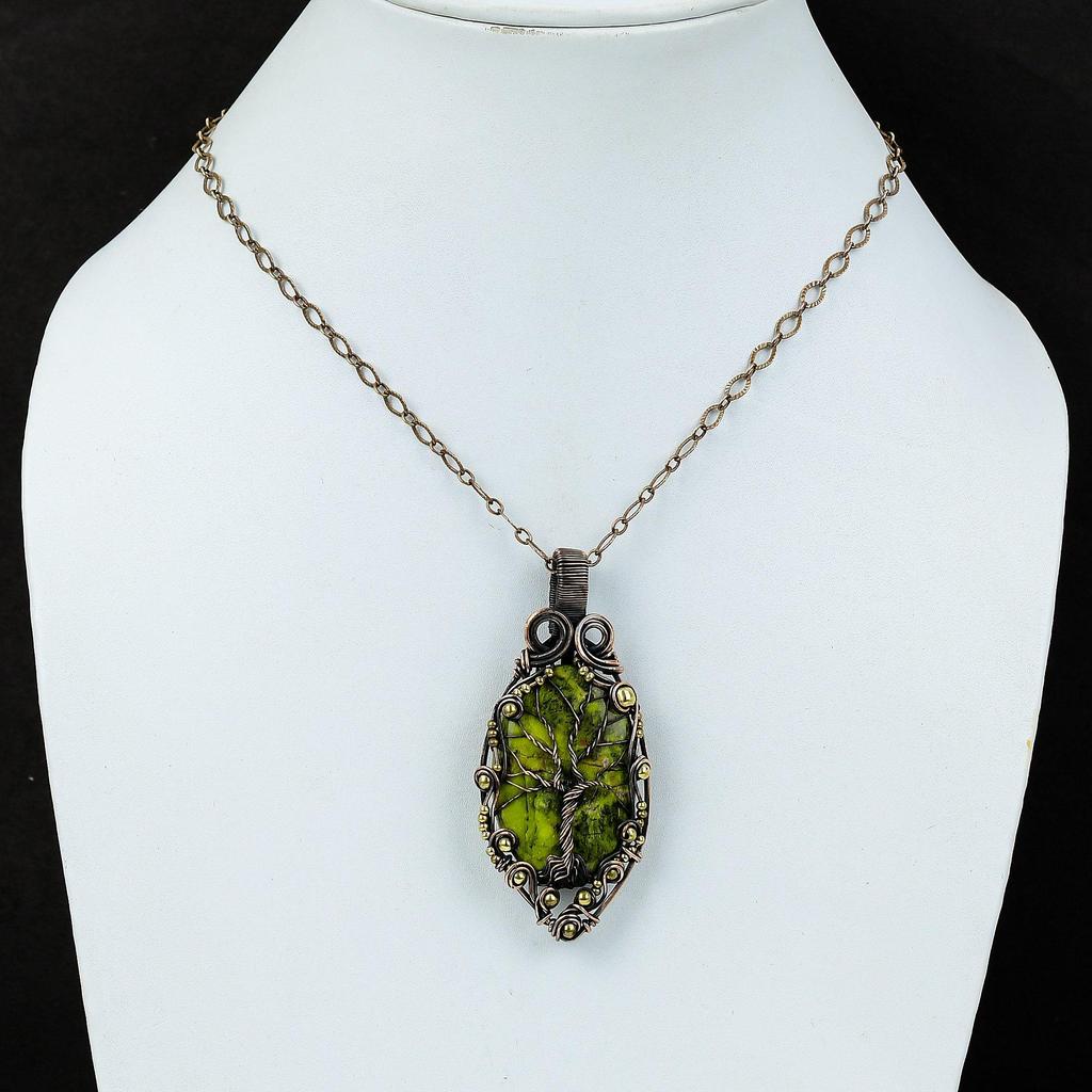 Tree Of Life Stichite Gemstone Pure Copper Wire Wrapped Handmade Pendant Jewelry For Gift