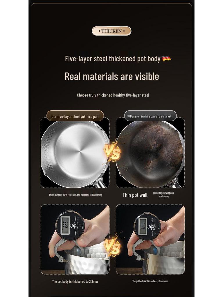 Ковш Юкихира из непокрытой нержавеющей стали – Кастрюля для детского питания и супа рамен