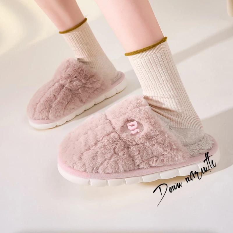 Хлопковые тапочки 2024 года, женские, осенне-зимние, нескользящие, на толстой подошве, удобные домашние тапочки, мужские, зимние, для дома, плюшевые, теплые, из хлопка