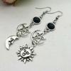 Gothic Retro Black Zircon Sun Moon Mango Star Long Pendant Dangle Earrings for Women Bohemian Fashion Jewelry Accessories Gifts