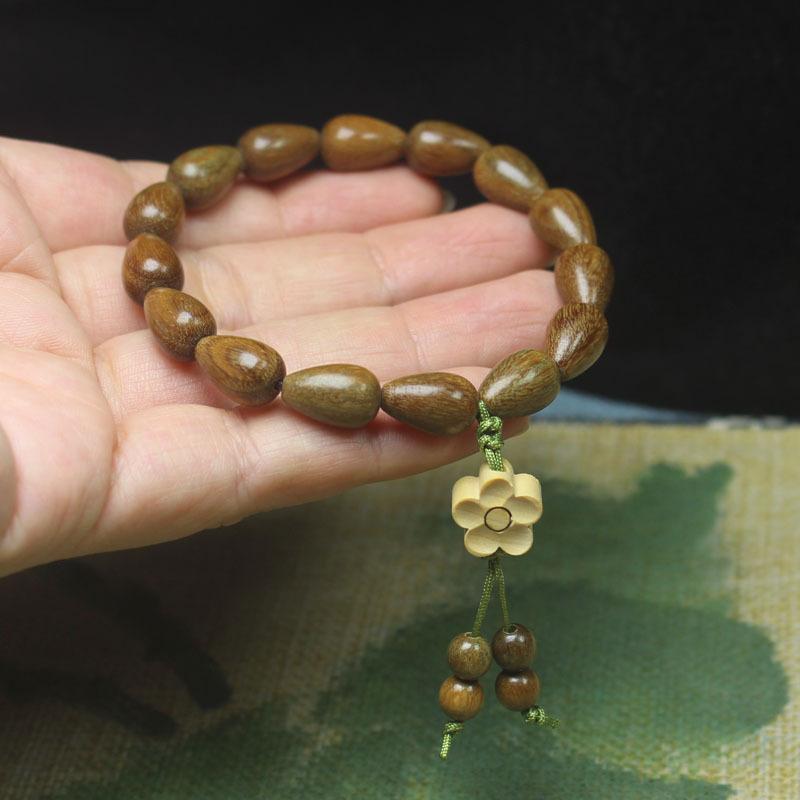 Green Sandalwood Fragrant Bracelet Waterdrop Beads Flower Pendant Women Wrist Ornament
