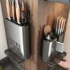Kitchen Storage Chopsticks Tube Rack Wall-mounted Hanging Punch-free Drain Aluminium Chopsticks Cage Storage Kitchen Organizer