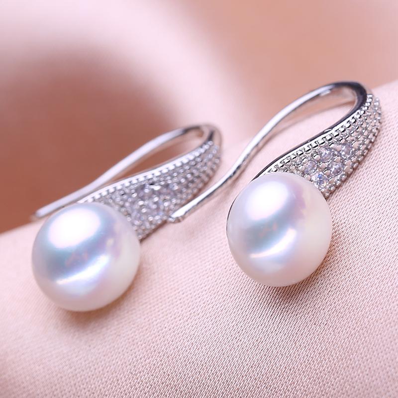 seniko 8-9mm Natural Freshwater Pearl Earrings Geometry Design Fashion Cubic Zirconia Clip Earrings For Women Girl Gift
