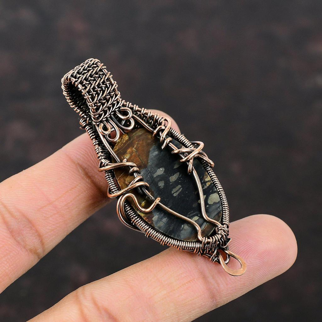 Подвеска Picasso Jasper, подвеска из медной проволоки, подвеска из драгоценных камней ручной работы, ювелирное изделие из проволоки, подарок на помолвку, медные украшения, уникальная подвеска