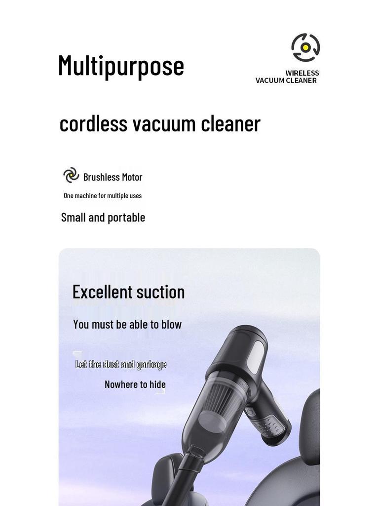 Compact Dual-Use Wireless Car Vacuum Cleaner with Super Suction and Blowing Function for Home and Car