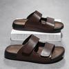 Мода Модные Уличные Мужские Нескользящие Пляжные Сандалии для Лета Новые Удобные Мужские Тапочки из Коровьей Кожи Верхнего Слоя со Взрывной Латексной Подушкой