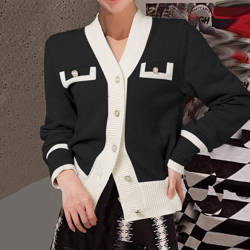 VONDA Women Autumn Winter V-Neck Long Sleeve Patchwork Knittes Cardigans Swerters