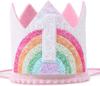 Felt Rainbow Princess Girl Birthday Crown 1st 2nd 3rd Happy Birthday Party Decor Kid Girl Rainbow Unicorn Birthday Hat Babyshoer