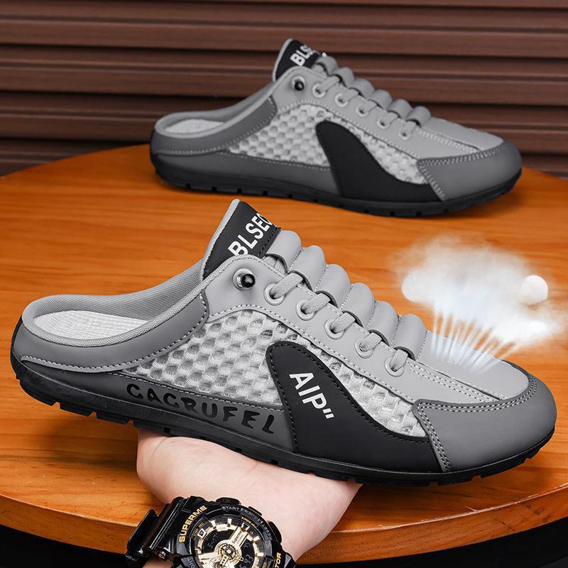 Men's Summer Flat Bottomed Mesh Slip-On Casual Fashion Shoes - Lightweight, Breathable, All-Match Slippers, Half Slippers Male