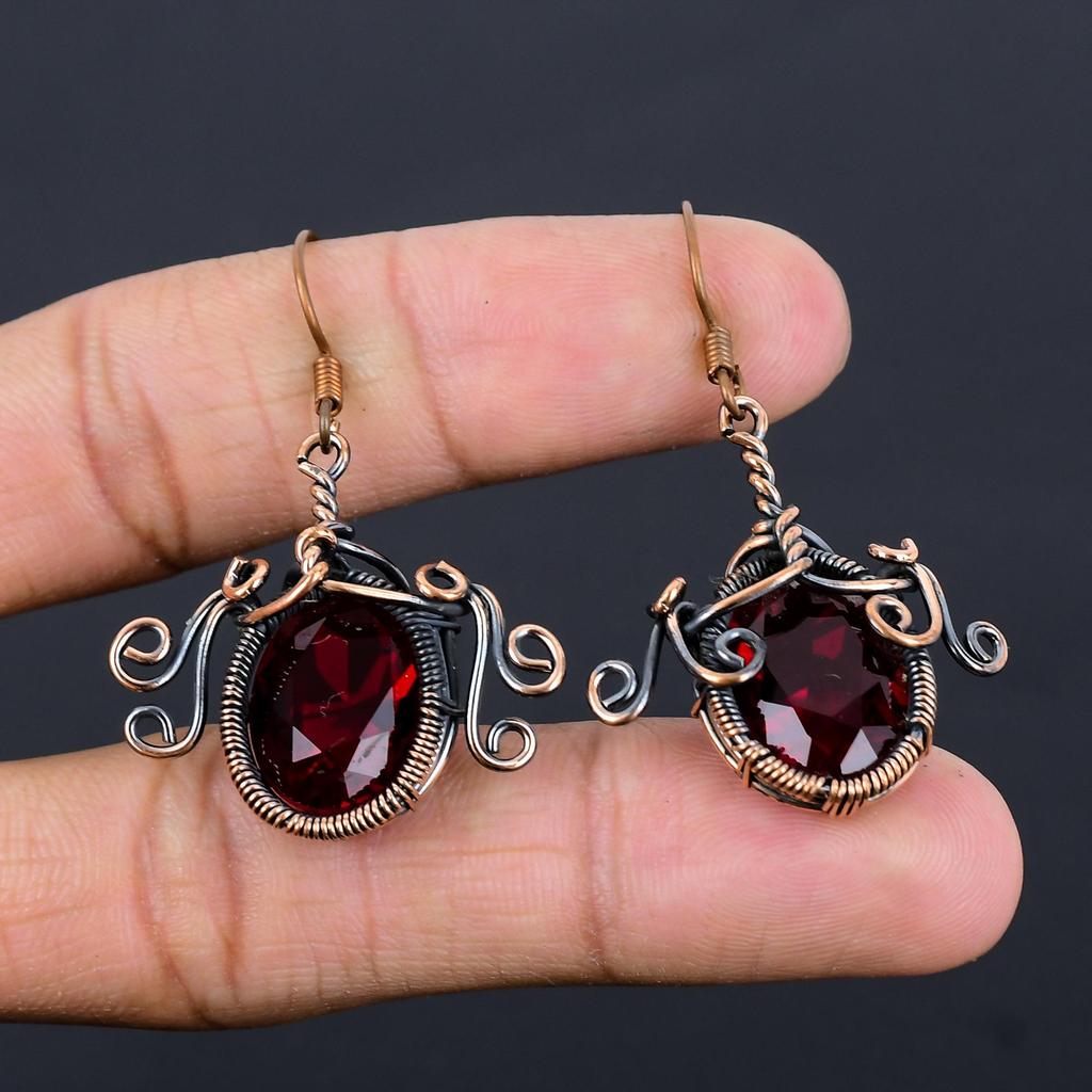Garnet Jewelry, 999 Copper Wire Wrapped Earrings, Handmade Gemstone Jewelry Earrings For Memorial Day