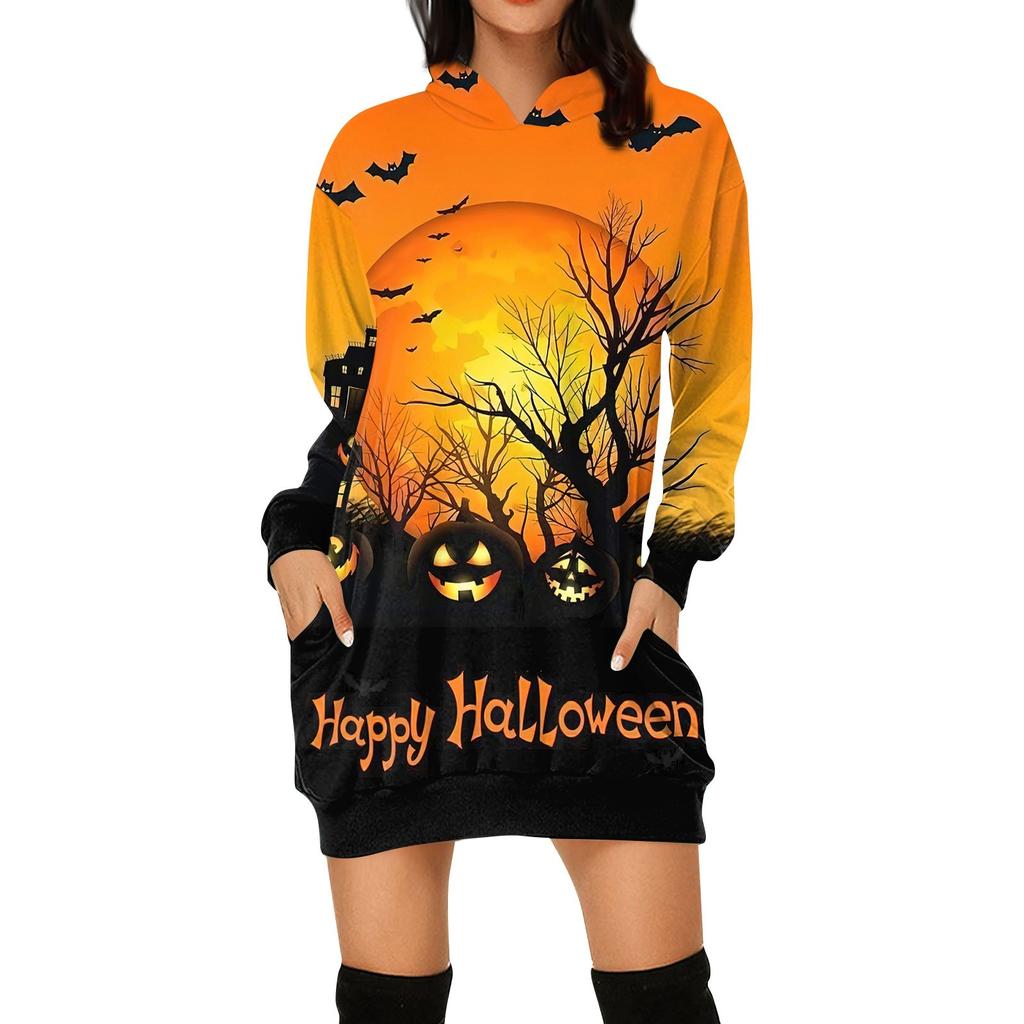 Women's Fashion Loose Casual Pocket Long Sleeve Hoodie Printed Sweatshirt Top