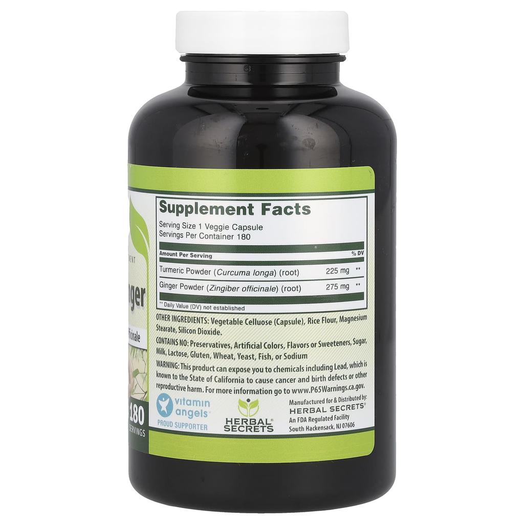 Turmeric & Ginger, 500Mg, 180 Veggie Capsules