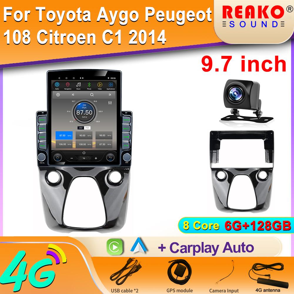 9,7-дюймовый вертикальный экран Tesla Android 12.0 автомобильное радио для Toyota Aygo Peugeot 108 Citroen C1 2014 GPS-навигатор