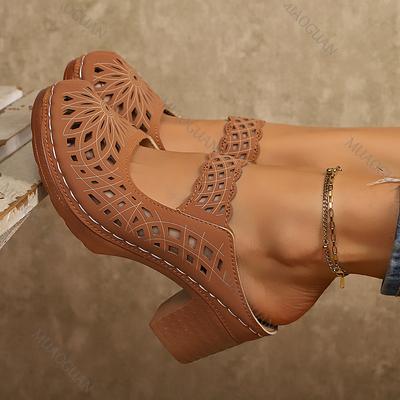 Модная обувь для женщин, толстые шлепанцы на высоком каблуке, летние новые сандалии с вырезами, повседневные полушлепанцы баотоу, римская женская обувь