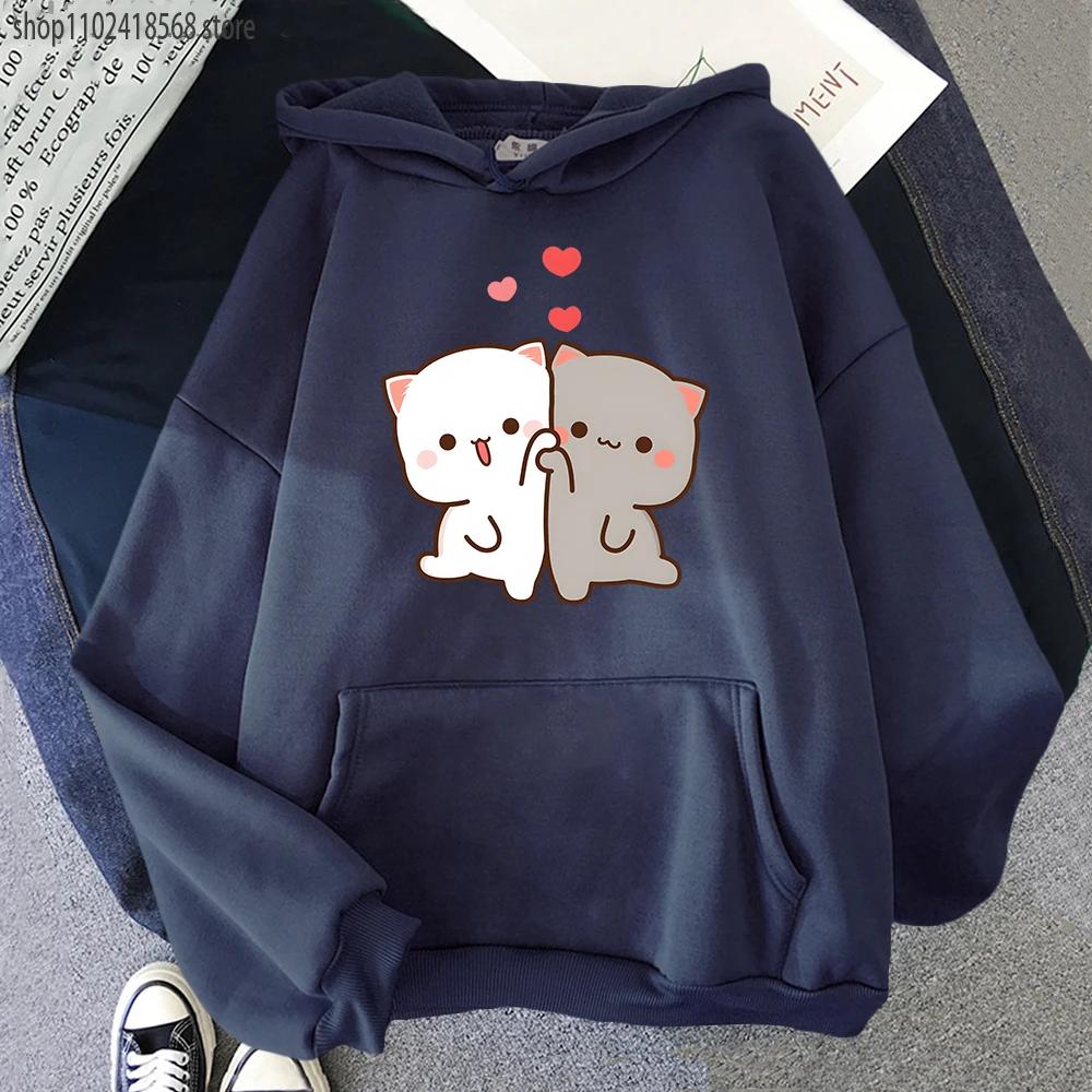 Mochi Peach и Goma Cute Cat Hoodies Foe Teen Girls Fashion Kawaii Sweatshirts Women Cartoon Tops Clothes