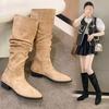 Pile Boots Female Knight Boots Vintage Suede Thick Heel Pointed Autumn Classic Folded Tall Boots