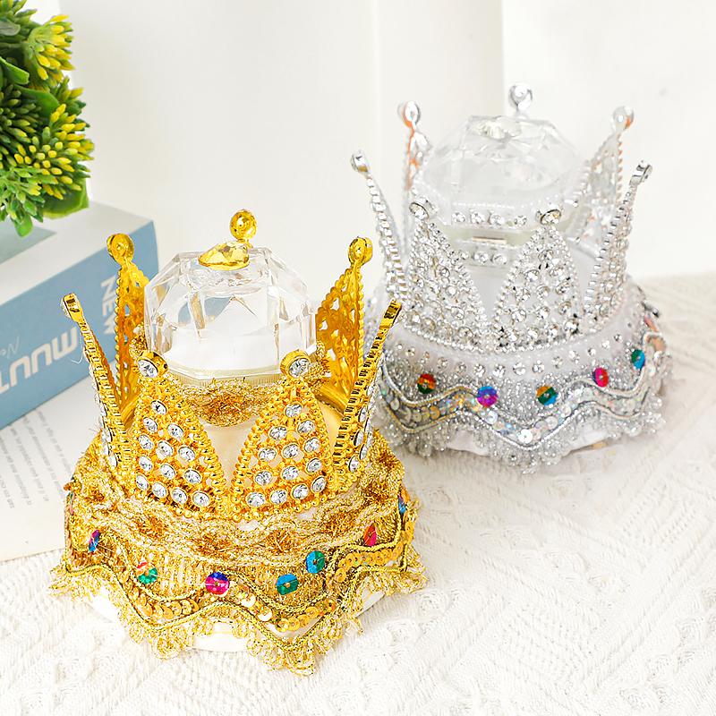1 шт., мини-держатель для колец, коробка для колец, кружевной футляр для ювелирных изделий, форма короны, стразы, креативные подарки на свадьбу