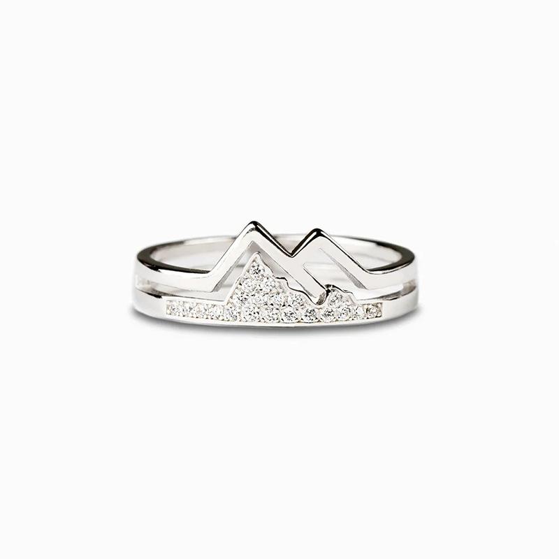 Double-layer inlaid heart mountain peak couple ring female, simple and versatile hipster cold wind zircon index finger ring