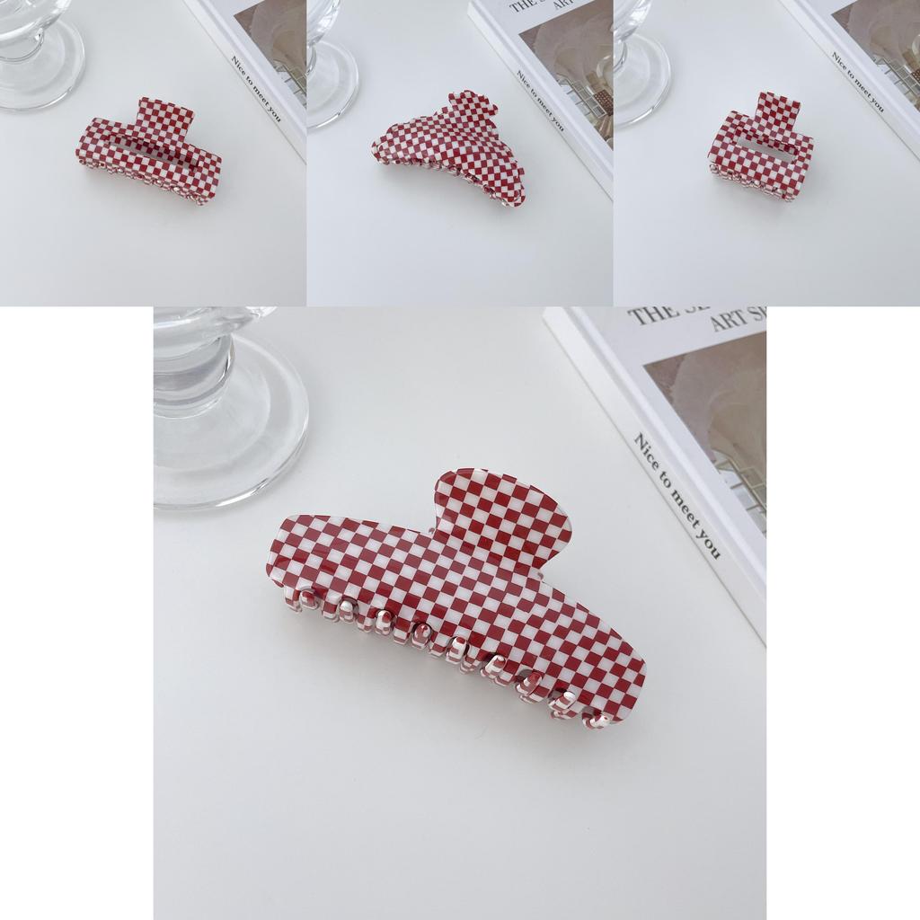 Red Eyecatching And White Plaid Hair Claws For Women Handmade Quality Pvc Stylish Accessories Hair
