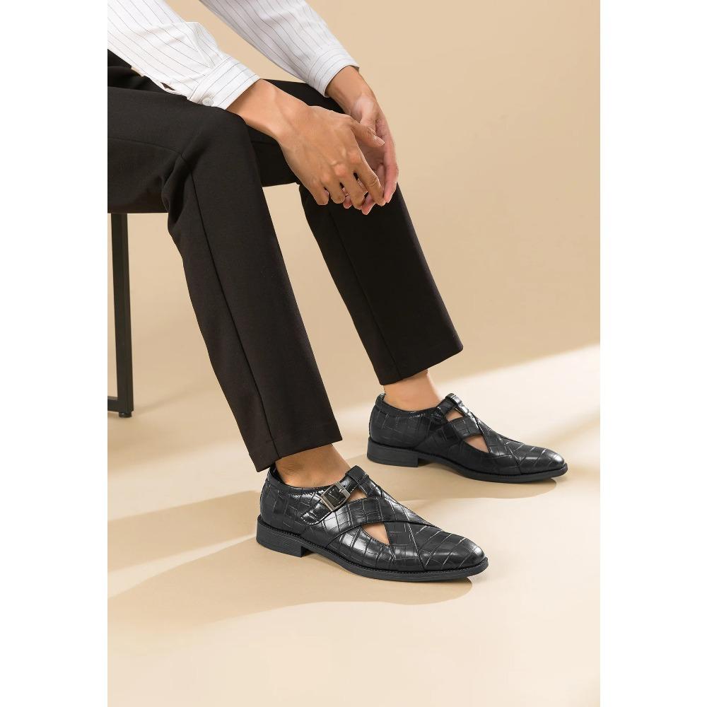 Мужская деловая повседневная обувь из искусственной кожи, летние дышащие полые сандалии, удобная пляжная обувь для мужчин