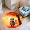 Кот с шарфом-листом, Круглый ковер, Ковер для гостиной, спальни, дивана, игровой комнаты, Нескользящий коврик для пола