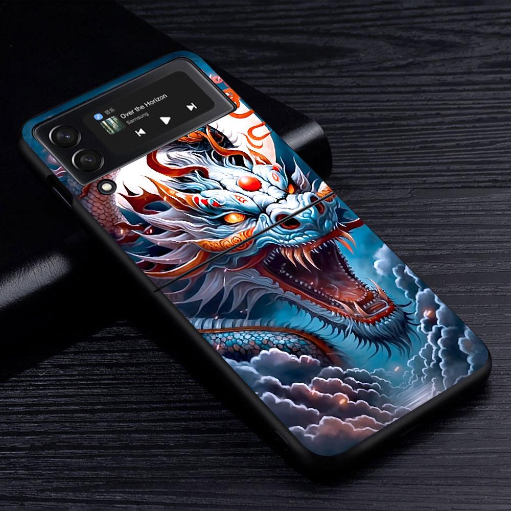 Cartoon Dragon Case for Samsung Galaxy Z Flip4 Flip3 5G PC Hard Cell Phone Shell Z Flip 4 3 Black Coque Zflip4 Zflip3 Cover