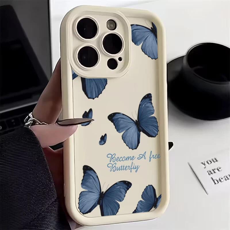 Retro Butterfly Silicone Phone Case For iPhone 16 15 14 Pro Max Plus 11 12 13 Pro XS 7 8 Plus SE 2 X XR Shockproof Full Cover
