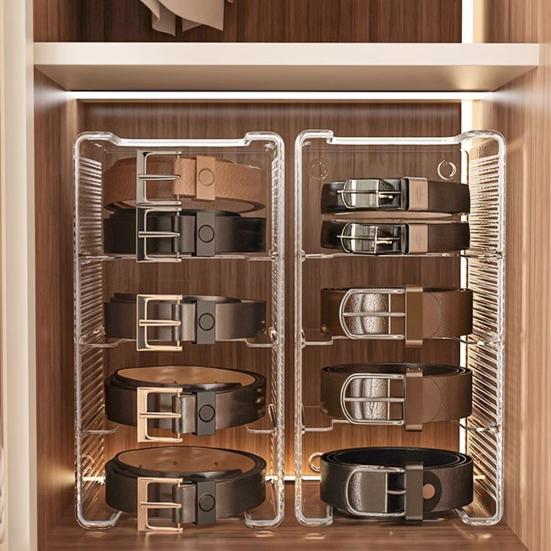 1/2Pcs Belt Storage Boxes Large Capacity 4 Grids Transparent Design Tie Belt