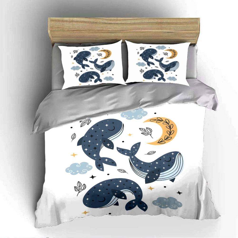 Starry Whale Moon Design Bedding Duvet Cover Set (1*Duvet Cover 2*Pillowcases, without duvet insert)