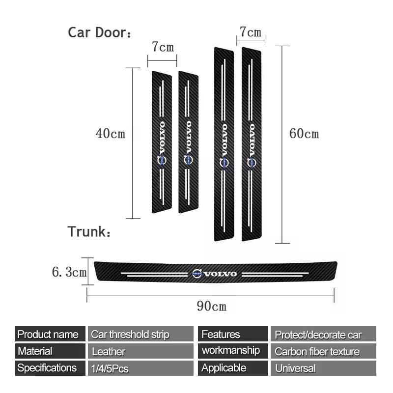 Carbon fiber protective stickers for car door sill side anti step bumpers For Volvo XC60 XC40 V60 V40 XC90 XC70 V50 S60 V70 S90