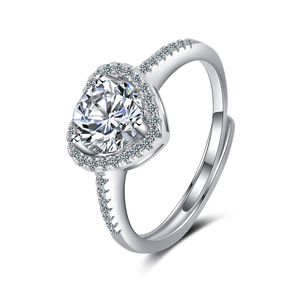 Ring Female Korean Version Simple Fashion Zircon Open Ring Temperament Heart-shaped Diamond-set Index Finger Ring Single Row of Small Diamonds 2026