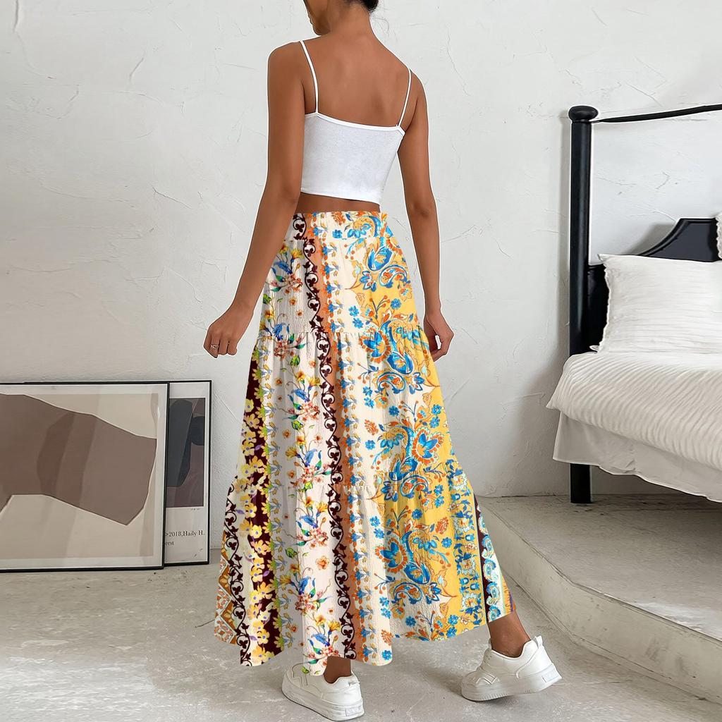 Женская весенняя повседневная длинная юбка с оборками, однотонная юбка, ретро-юбка в складку