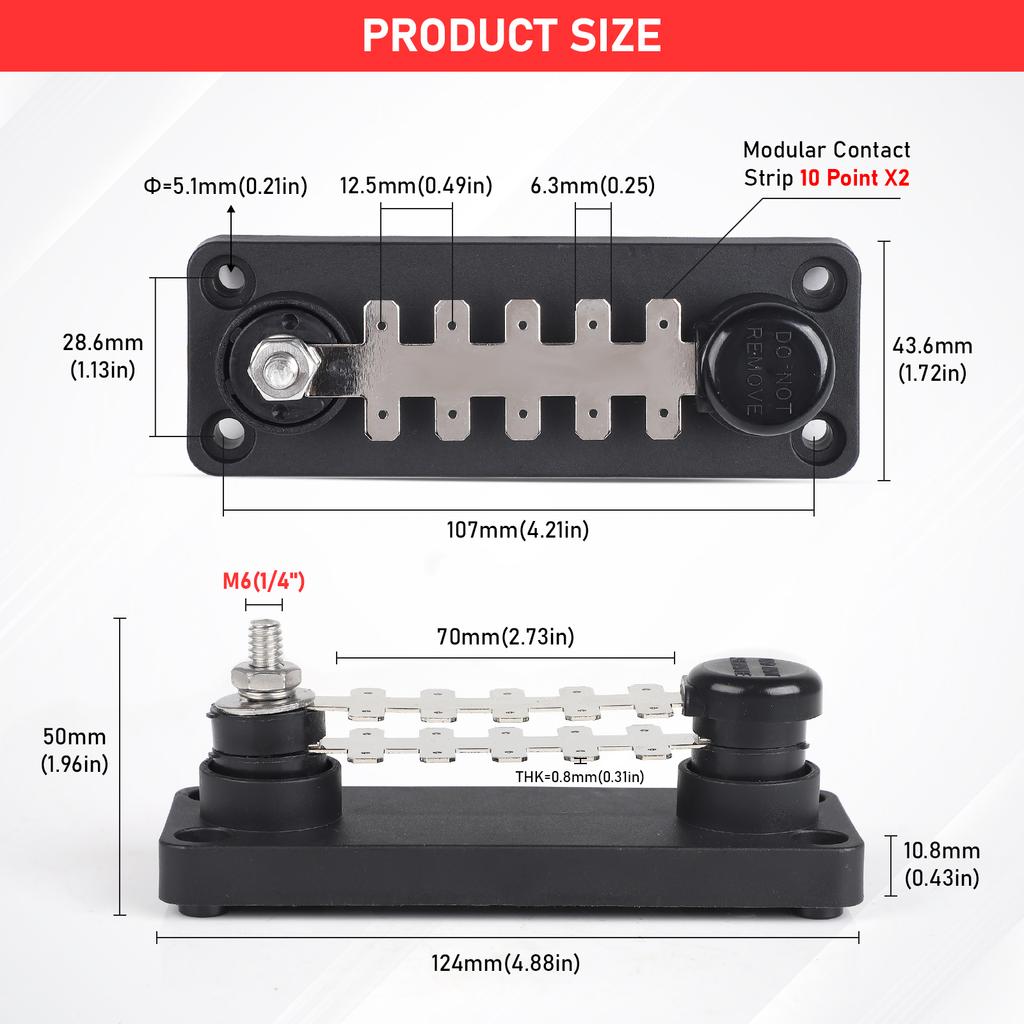 Шинопровод клеммного типа морского исполнения -TTB710N02 20 точек 20A/55A 12V/48VDC Распределение питания Двухслойный Красный/Черный Для Автомобилей RV Лодок