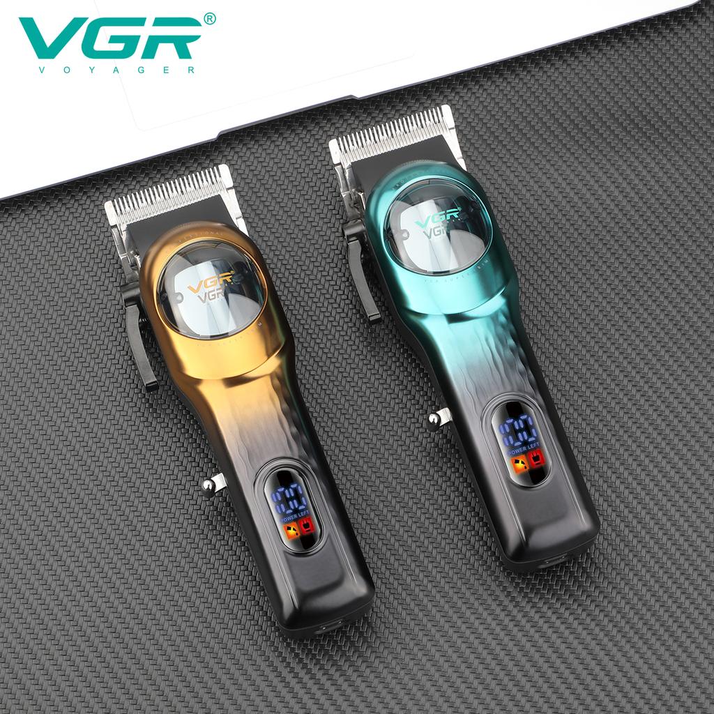 VGR 166 Профессиональная Умная Цифровая Перезаряжаемая Машинка для Стрижки Волос с Основанием с Градиентной Лентой Регулируемая Электрическая Push-машинка для Стрижки Волос Форма для Вырезания на Волосах