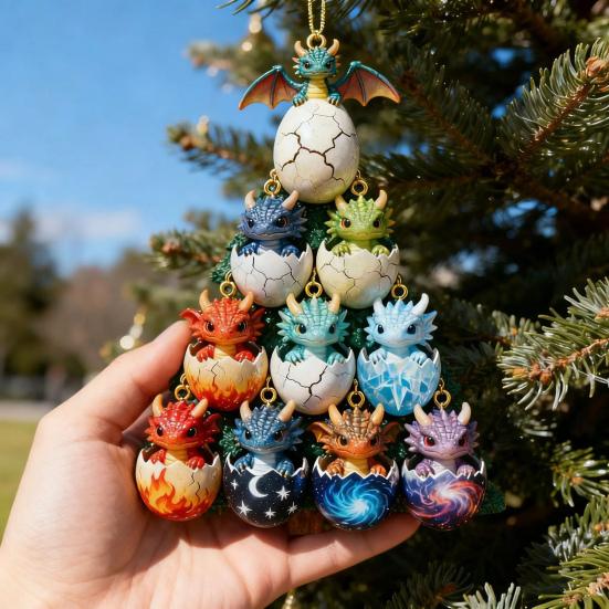 Yousheng 2D Acrylic Dragon Hanging Decoration Flat Cartoon Flying Dragon Egg Christmas Tree Hanging Ornament Indoor Home Holiday Party Pendant