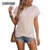 Summer Women's T-Shirt Solid Color Waffle Twist Loose Short Sleeve T-Shirt