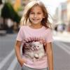 Футболка с изображением кота для детей, топы с коротким рукавом, летняя кавайная модная футболка с изображением лошади, одежда для девочек от 8 до 14 лет, детская футболка