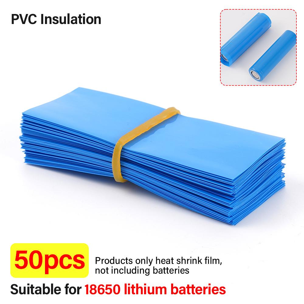 50 шт. Плоская ПВХ термоусадочная трубка для обертывания батарей 18650 литиевых аккумуляторов, термоусадочная трубка, ассорти, самоклеящийся изолятор