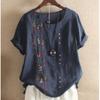 Summer Vintage Cotton Linen Embroidered Loose Short Sleeved Casual T-Shirts Women’s