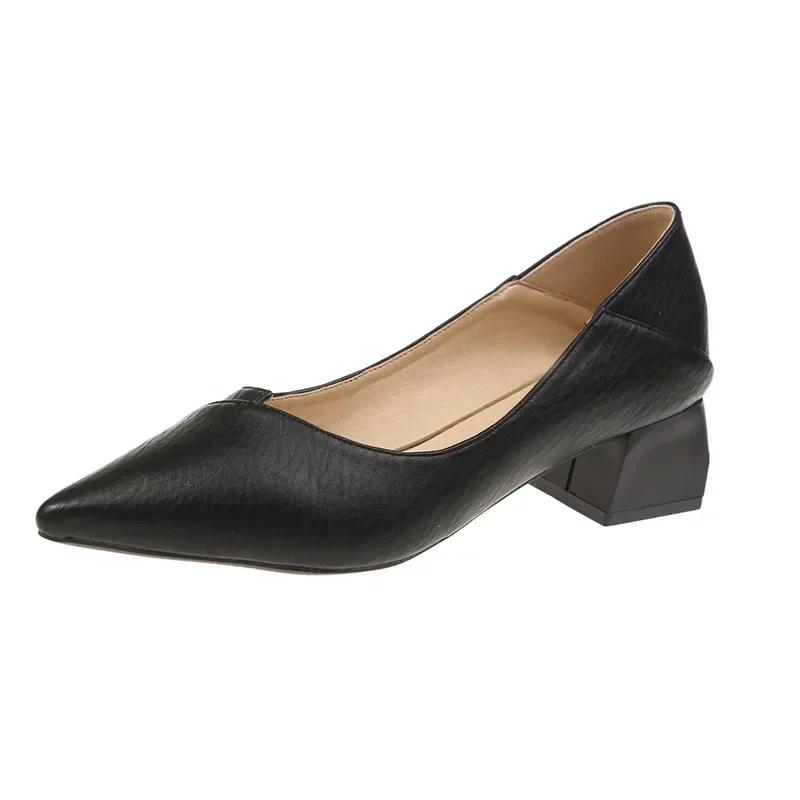 Женские туфли-лодочки Модные однотонные туфли из искусственной кожи с острым носком для офиса и работы на высоком каблуке, женские туфли без застежек, повседневные туфли Zapatillas Mujer